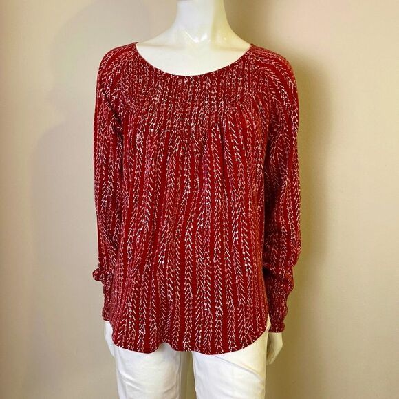Lucky Brand Boho Easy Fit Rust Print Top Medium - Picture 1 of 6
